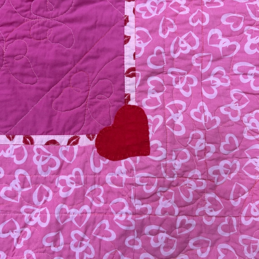Y2K Style Handmade Twin Quilt Pink Orange Red Flying Geese Hearts 60x96 - Picture 3 of 5
